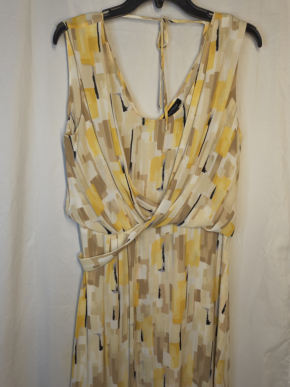 White House Black Market Yellow, Cream & Tan Abstract Midi Dress